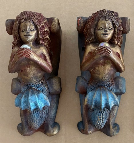 Pair oVintage Steve Tunturi Hand Carved Mermaid Brackets - Whittler’s Workshop