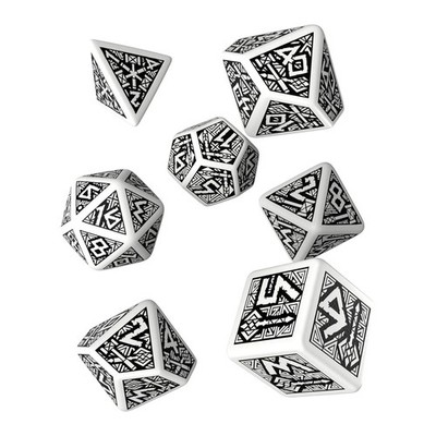 Q-Workshop Dwarven White & Black RPG Ornamented Dice Set 7 Polyhedral Pieces