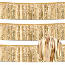 3 Pack 10 Ft Champagne Gold Foil Fringe Garland Metallic Streamers Tinsel Ban...