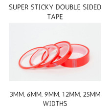 Double Sided Super Sticky Clear Tape Red Strong 5m Craft DIY Roll 6 9 12 25mm