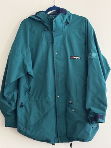 Vintage 90s BERGHAUS Gore-Tex Jacket In Teal Packable Hood Size Large Made In Uk - Picture 2 of 13