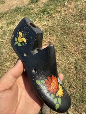 Vtg Wooden Shoe Form Cobbler Last Hand Painted Wood Metal Women's