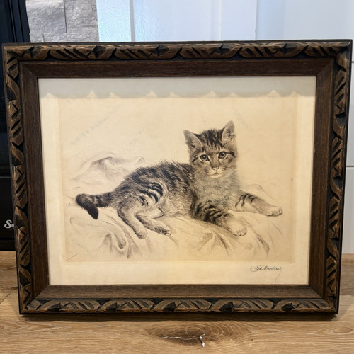 Antique Framed Kurt Meyer-Eberhardt Kitten Art.
