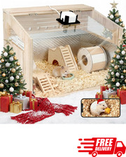 2.5K 5G Hamster Cage with Camera Clear Small Animal Habitat Wooden Acrylic Panel