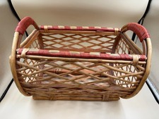 Vintage Pretty Woven Wicker Rattan Storage Basket Handles Magazines Books Papers