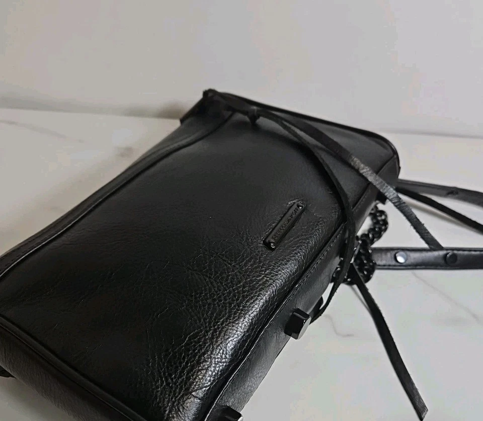 Rebecca minkoff Black Leather Small Detachable Metal  Crossbody Purse 9x6x2" NEW - Image 3 of 4