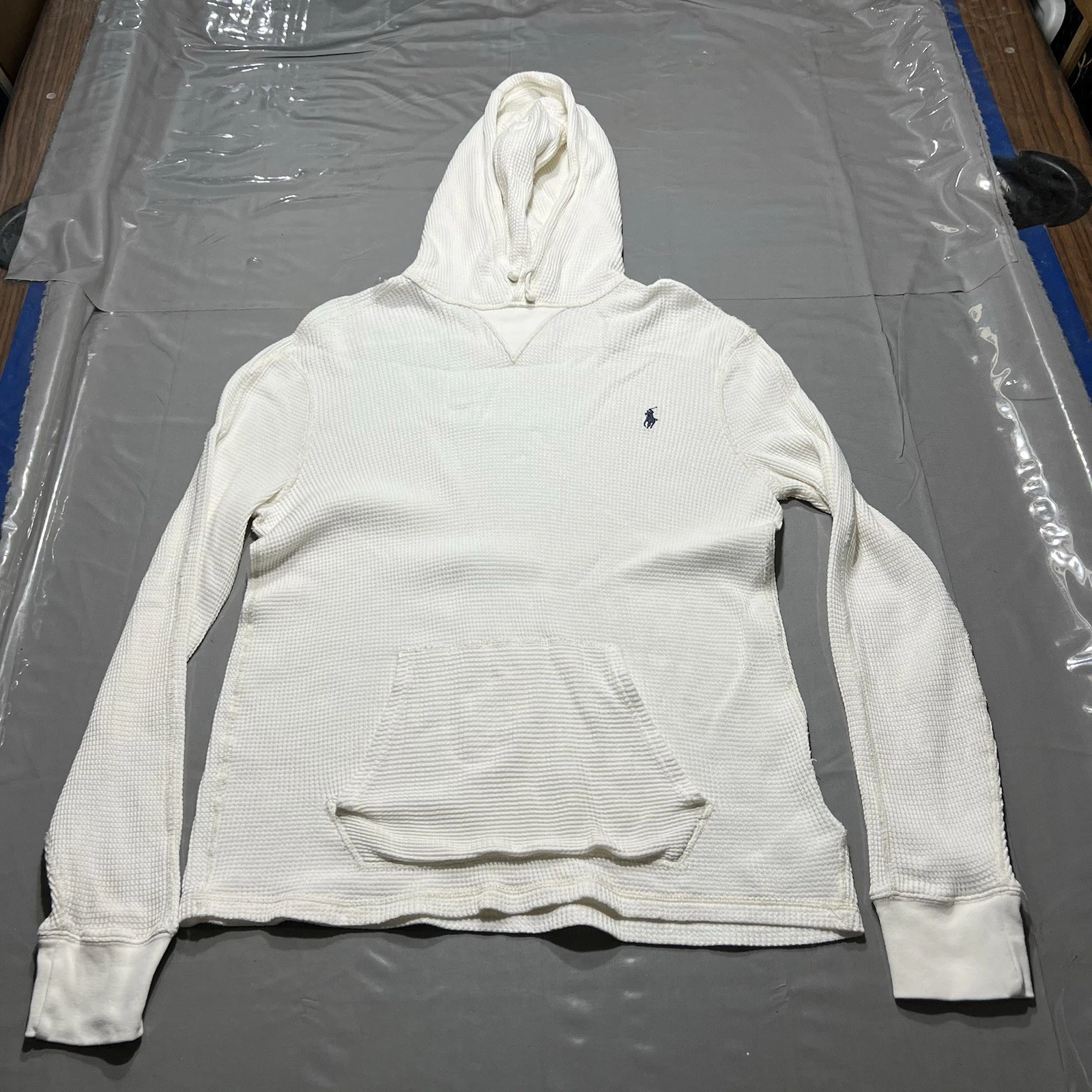 Polo Ralph Lauren Men’s White Waffle Pullover Knit Hoodie Size Large