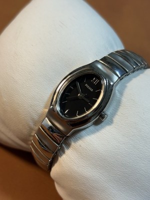 Oval Ladies Pulsar By Seiko Women s Dress Watch Silver Tone,Black Dial ,Runs