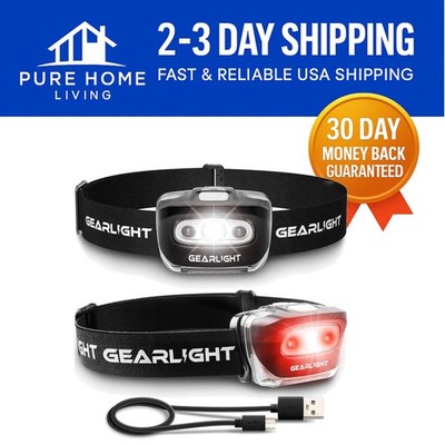 Adjustable 200 Lumen USB Rechargeable Headlamp for Camping and Running - 2 Pack