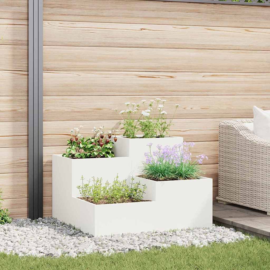 Vaso vidaXL Bianco 80x80x60 in Acciaio - Arredo Esterno Alto Livello