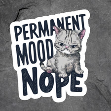 Cat Sticker Vinyl Decal Grumpy Permanent Mood Nope Funny Cat Humor Meme