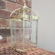 Vintage Style Brass and Bevelled Glass Electric Light Ceiling Lantern 