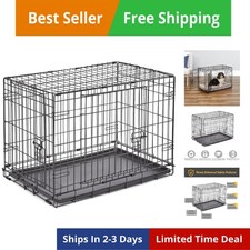30-Inch Crate for Medium Breeds, 21-40 lbs, Double Door Folding Dog Crate, Le...
