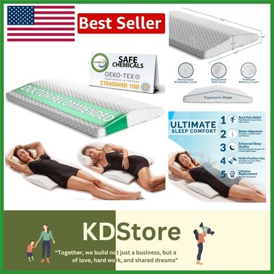 Ergonomic Lumbar Support Pillow for Sleeping - Memory Foam Relief, Wedge Design