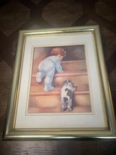 Vintage "Nitey Nite" Bessie Pease Gutmann Print Matted Gold Framed 16"×12.75"