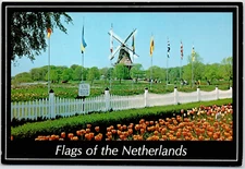 Flags Of the Netherlands Windmill Island Holland Michigan Tulip Vintage Postcard