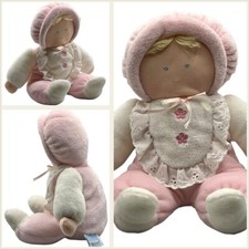 EDEN Vintage Terry Cloth Yarn Hair Bonnet Lace Pink Baby Doll Plush Blonde 10"