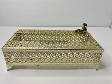 Gold Tone Filigree Metal Tissue Box Holder Cover Cherub Vintage Home Decor