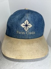 Vintage K Products Hat Farm Credit Denim Snapback Baseball Hat Cap Made In USA •