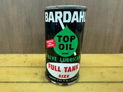 VINTAGE~ FULL NOS~ 1950's BARDAHL TOP OIL LUBRICANT 6 OUNCE METAL OIL CAN~ NICE!