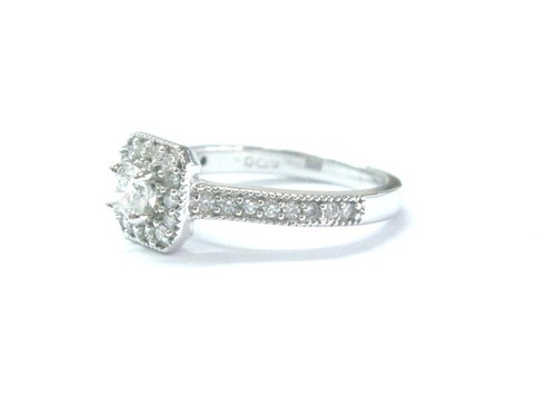 Anello gioiello in oro bianco Milgrain con diamanti taglio tondo fine 14 kt .55 ct - Foto 6 di 7