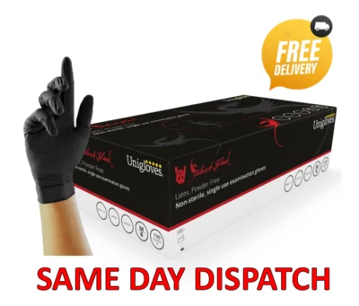UNIGLOVES SELECT BLACK LATEX GLOVES POWDER FREE DISPOSABLE TATTOO PIERCING AUTO