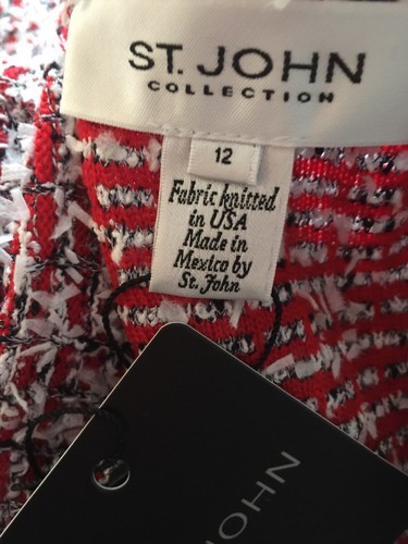 Nuevo Traje Falda Tejido St John Talla 12 Veneciano Rojo y Blanco Tweed Lana Rayón - Imagen 7 de 7