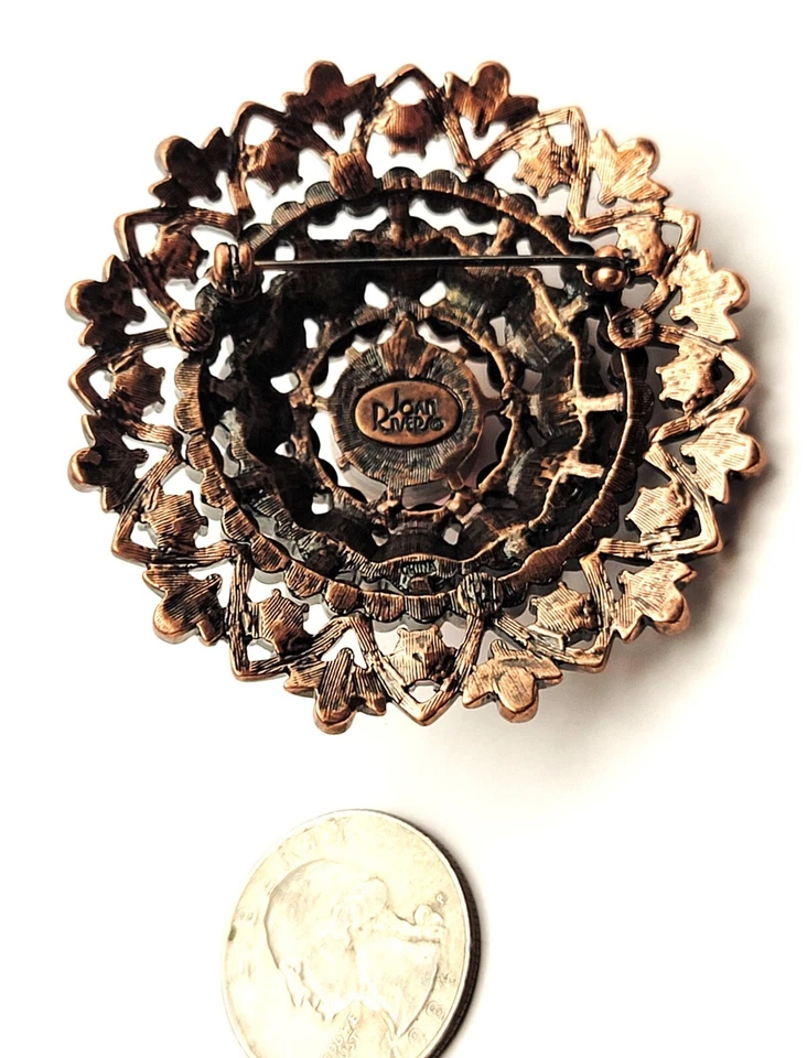 Stempel Joan Rivers Bronze Farbe Rosa Grün Strass Runde Form Brosche - Bild 3 von 4