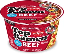  Nissin Top Ramen Bowl Ramen Noodle Soup, Beef, 3.28 Ounce (Pack of 6) Fresh New