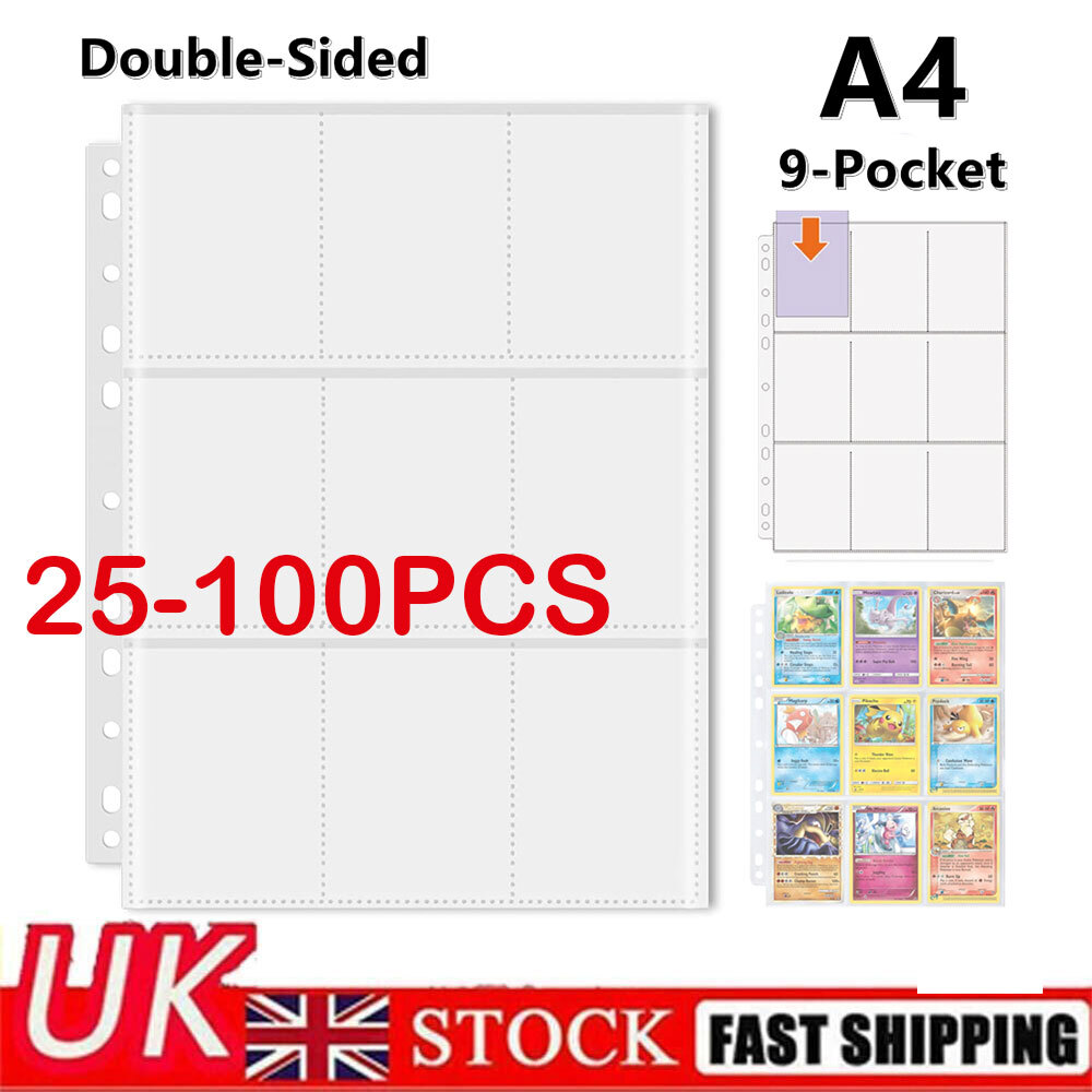 25-100PCS 9 Card Sleeves Pages Clear for 3 Rings Binder Pokemon Trading Cards UK 25-100PCS 9 Card Sleeves Pages Clear for 3 Rings Binder Pokemon Trading Cards UK