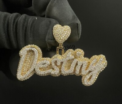 Mens Destiny Name Pendant with  Bail in Moissanite / Cubic Zirconia & CVD Stones