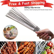 50PCS Kebab Skewers Stainless Steel Metal BBQ Skewers Barbecue Meat Kebab Shish
