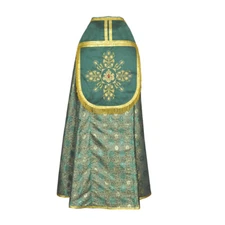 NEW Metallic Green Cope & Stole Set with IHS embroidery,capa pluvial,far fronte