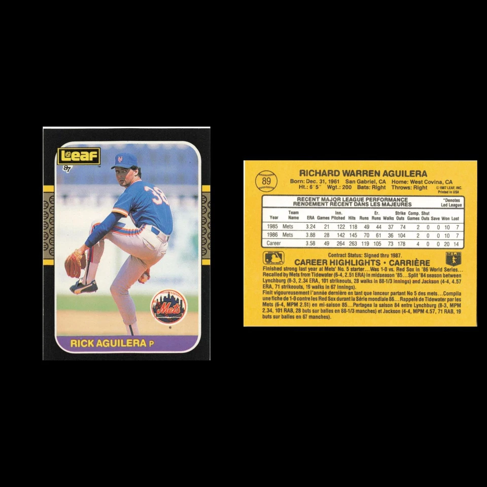 Rick Aguilera #89 1987 Leaf New York Mets Baseball Card MLB NM - Image 3 of 3