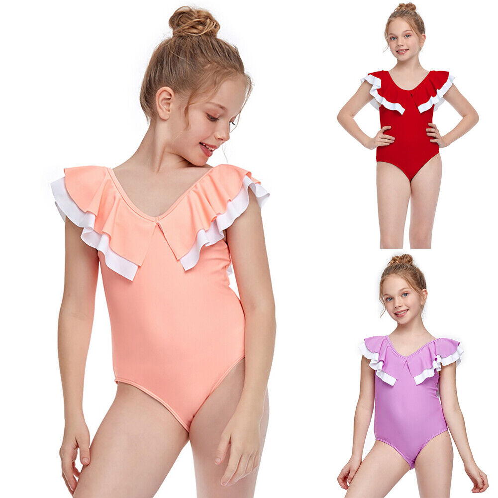 Summer Kids Girls One Piece Ruffled Swimsuit Beach BathingSuit Multicolour 2-12Y