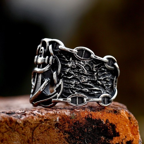 Anillo de anclaje de barco nórdico de acero inoxidable vikingo gótico celta anillo de barco náutico - Imagen 3 de 8
