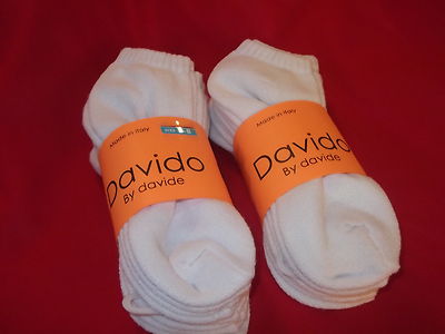 Davido women socks ankle low cut made in Italy 100%cotton 8 pair white size 9-11