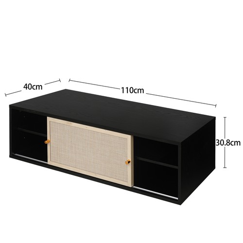 Wandschrank Wandregal Hängeschrank Regal Schrank mit Rattan Schiebetüren 110cm - Bild 6 von 11
