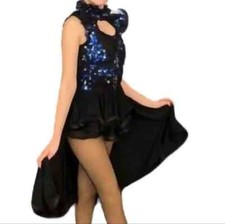 Tap Jazz Dance Costume, Blue sequin with black skirt, Child Large