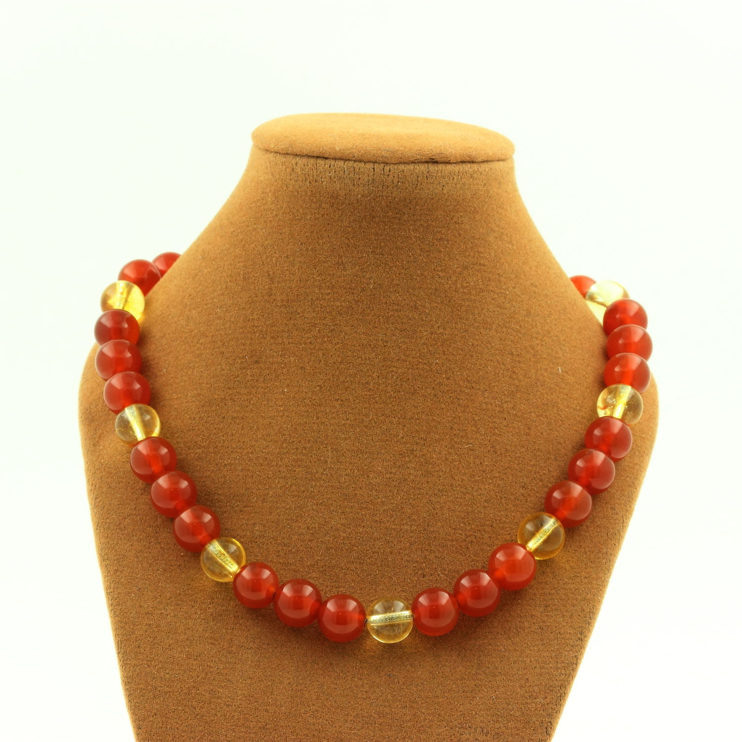 Collier en Cornaline d'Uruguay Qualité supérieure 5A et perles de Citrine 8mm
