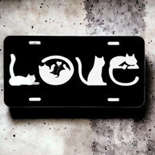 Love Cat License Plate. Great For Animal Lovers. Laser Engraved Car Tag.