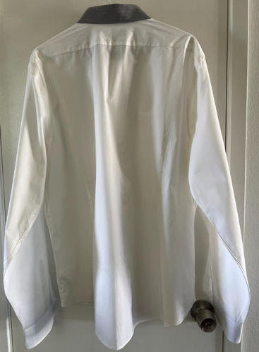 Express Mens Fitted Dress Shirt White Gray Collard Long Sleeve Button Up Sz XL - Picture 2 of 9