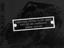 PLAQUETTE PLATE REMORQUE 1T TRAILER PUBLICATION CHECKER JEEP WILLYS DODGE GMC