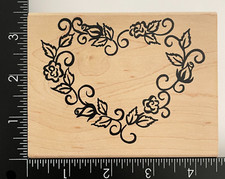 Denami Design Rose Flower Floral Vine Heart Wreath Wood Mounted Rubber Stamp
