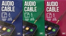 GEMS 3.5mm Audio Jack Cable 6FT Braided Universal Design - Choose Color