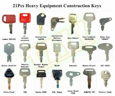 21 Key Set for Heavy Construction Equipment Komatsu CAT JD Case JCB
