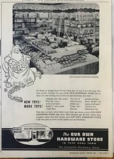 1946 newspaper ad for Hardware Stores toy Selection - Photo of 1946 toy display