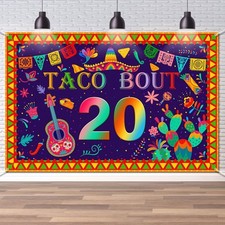 Taco Bout 20 Backdrop 20 Fiesta Mexican Cactus Birthday Banner Happy 20th Bir...
