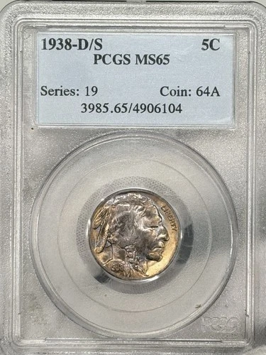 1938-D/S 5c Buffalo Nickel PCGS MS65 Indian Head San Francisco Coin BETTER DATE!