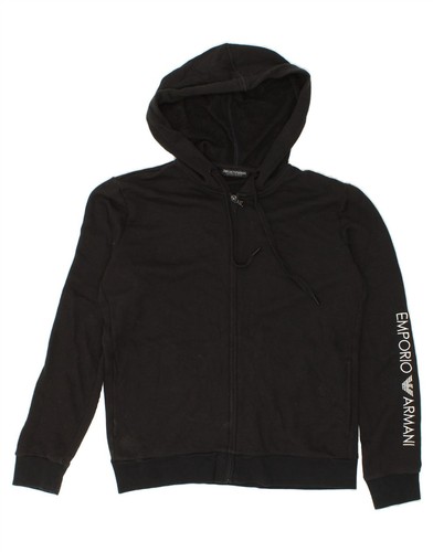 EMPORIO ARMANI Hombres Gráfico Cremallera Sudadera con Capucha Suéter Grande Negro Algodón OZ06 - Imagen 1 de 3